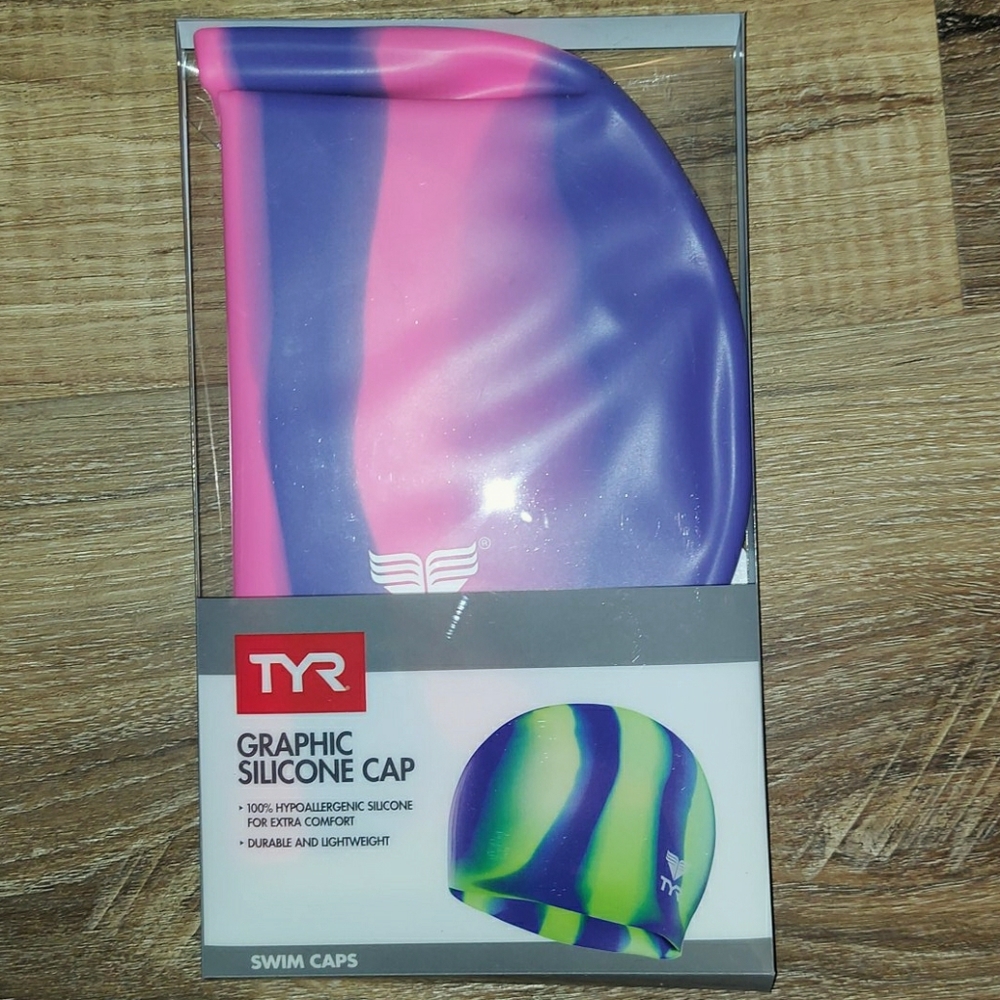 TYR multi colored silicone swim cap